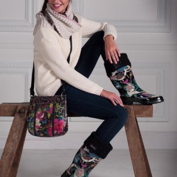 The Sak Shoes - ✨ NEW Sakroots by The SACK Rain Boots RHYTHM Nature Peace Print Flex Fur Insert✨